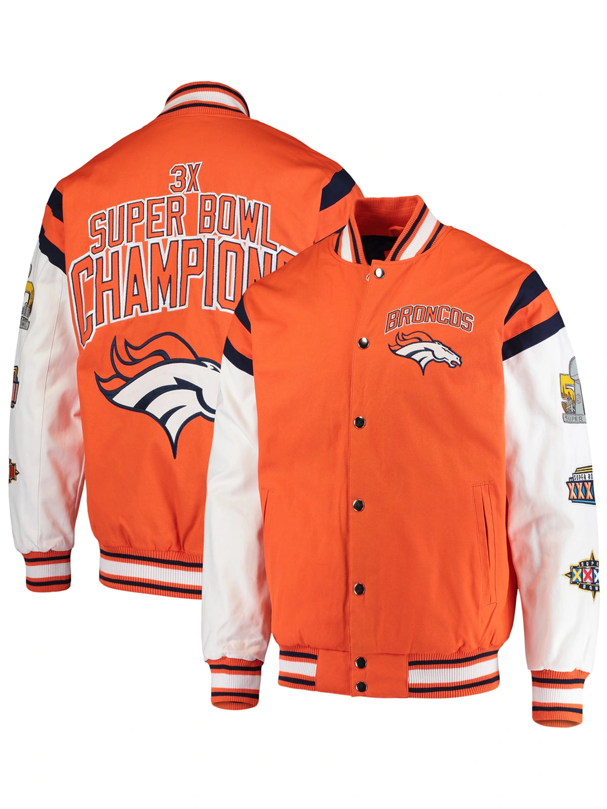 Denver Broncos Orange Patches Satin Varsity Jacket