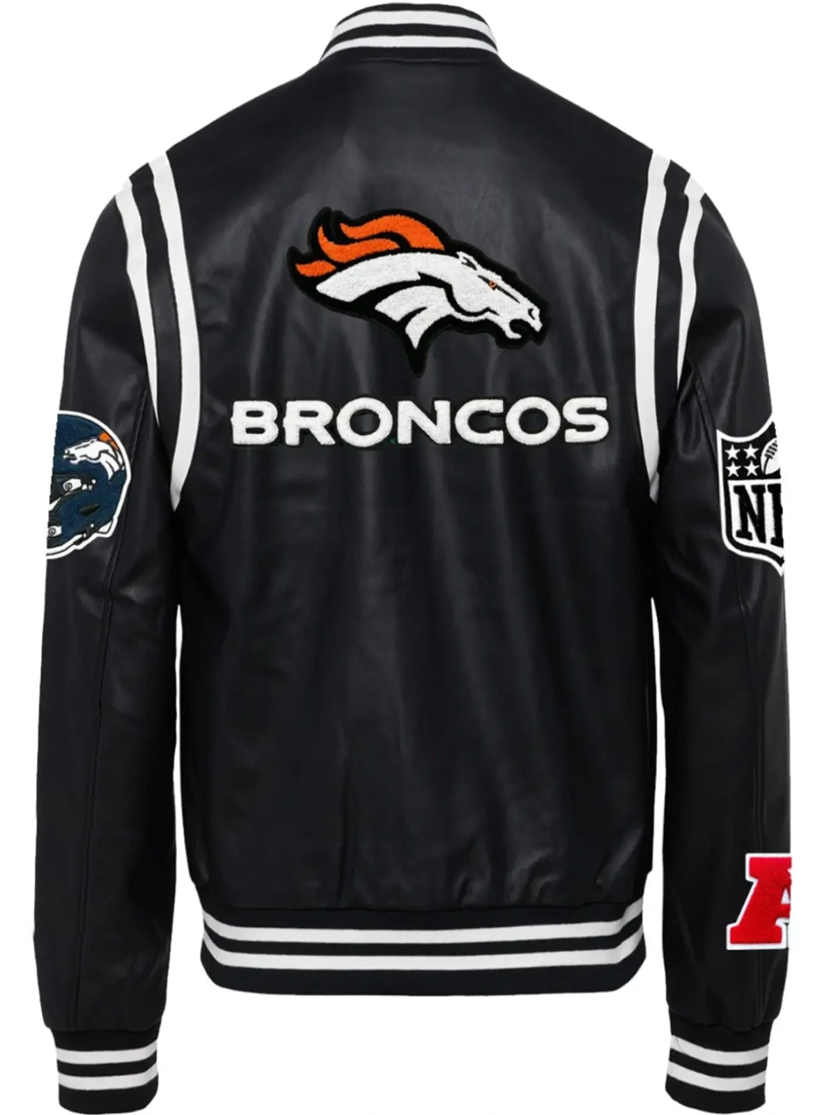 Denver Broncos Jeff Hamilton Black Faux Leather Varsity Jacket