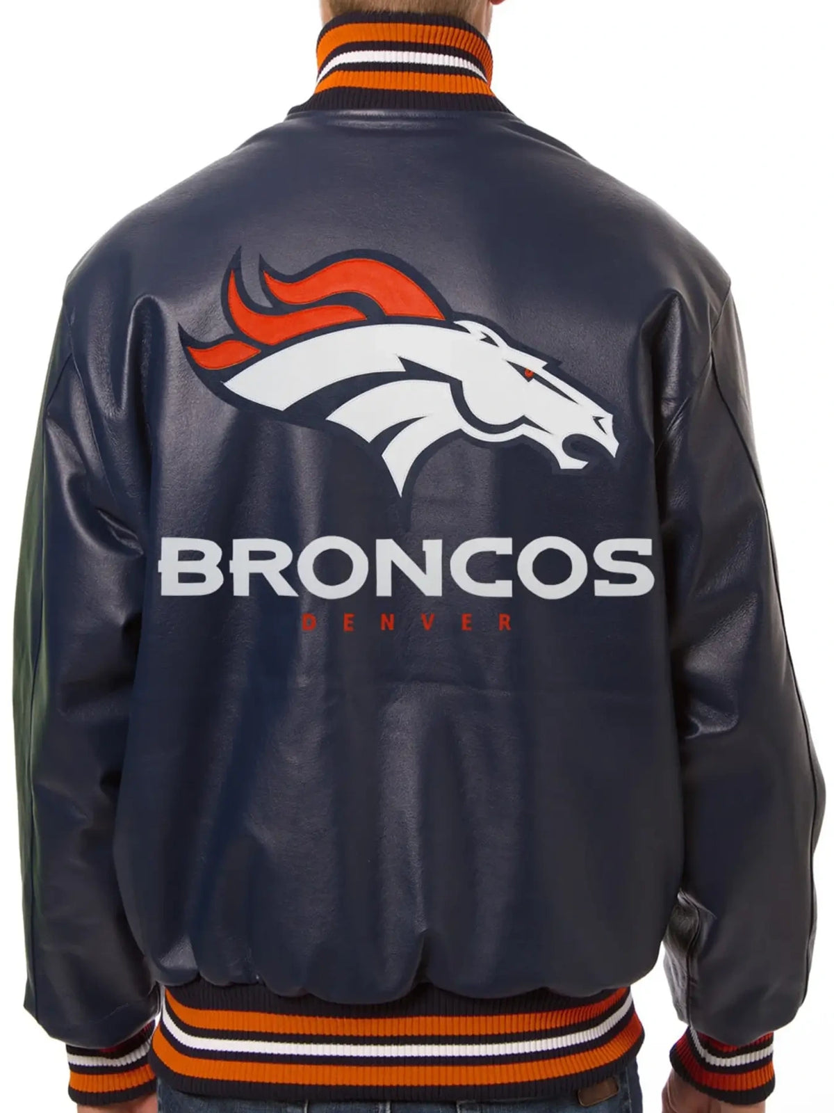 Denver Broncos Navy Faux Leather Varsity Jacket