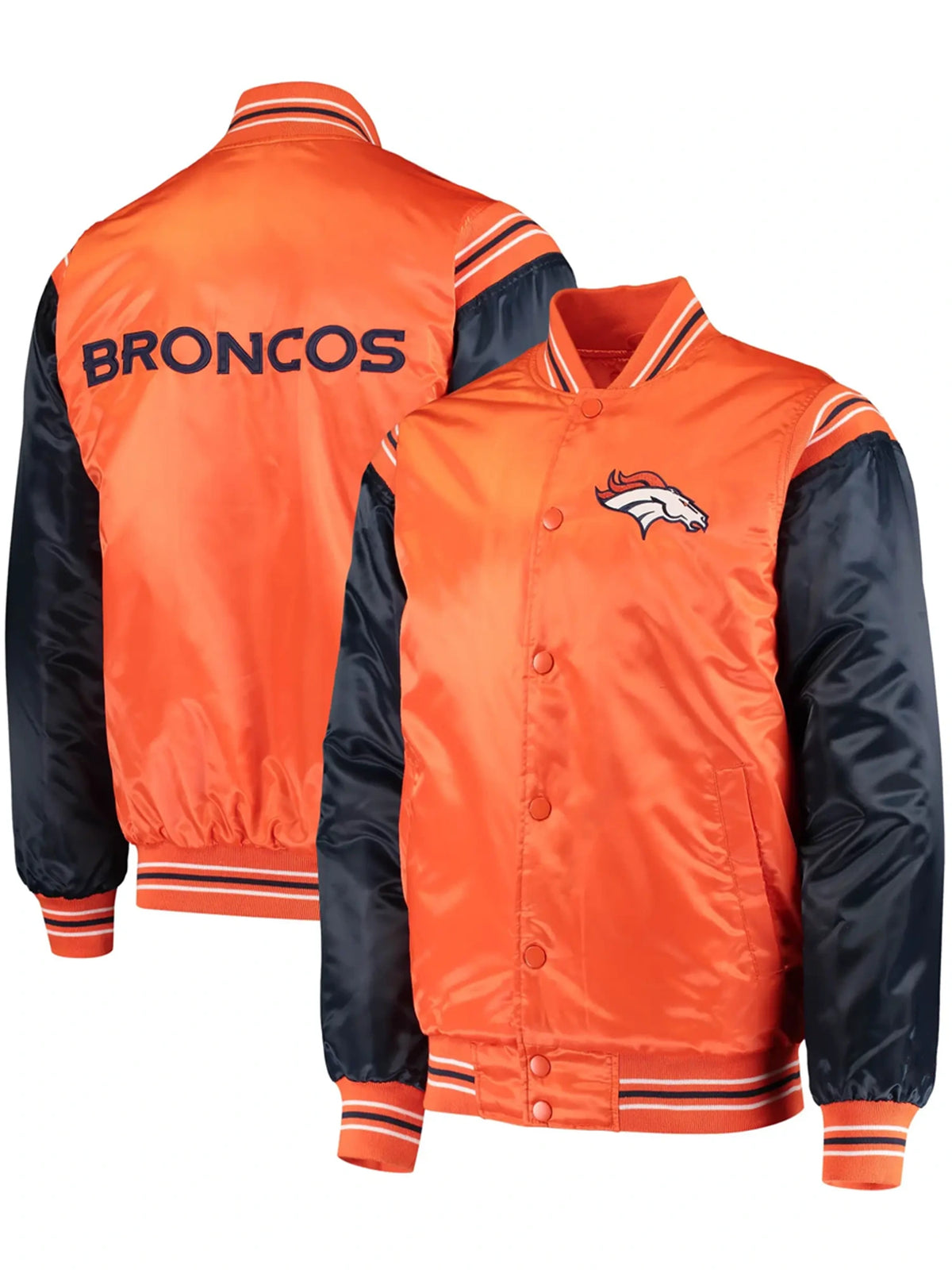 Denver Broncos Satin Varsity Jacket Orange & Navy