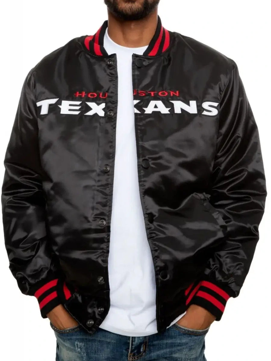 Houston Texans Football Team Players Satin Varsity Black Jacket