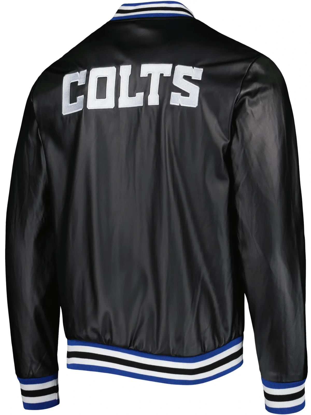 Indianapolis Colts Black Faux Leather Varsity Jacket