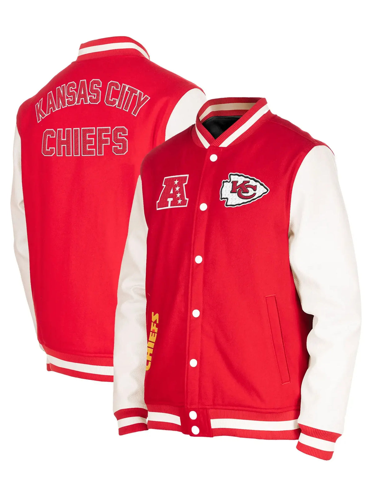 Kansas City Chiefs New Era Third Down Full-Snap Red & White Wool & Leather Varsity Jacket