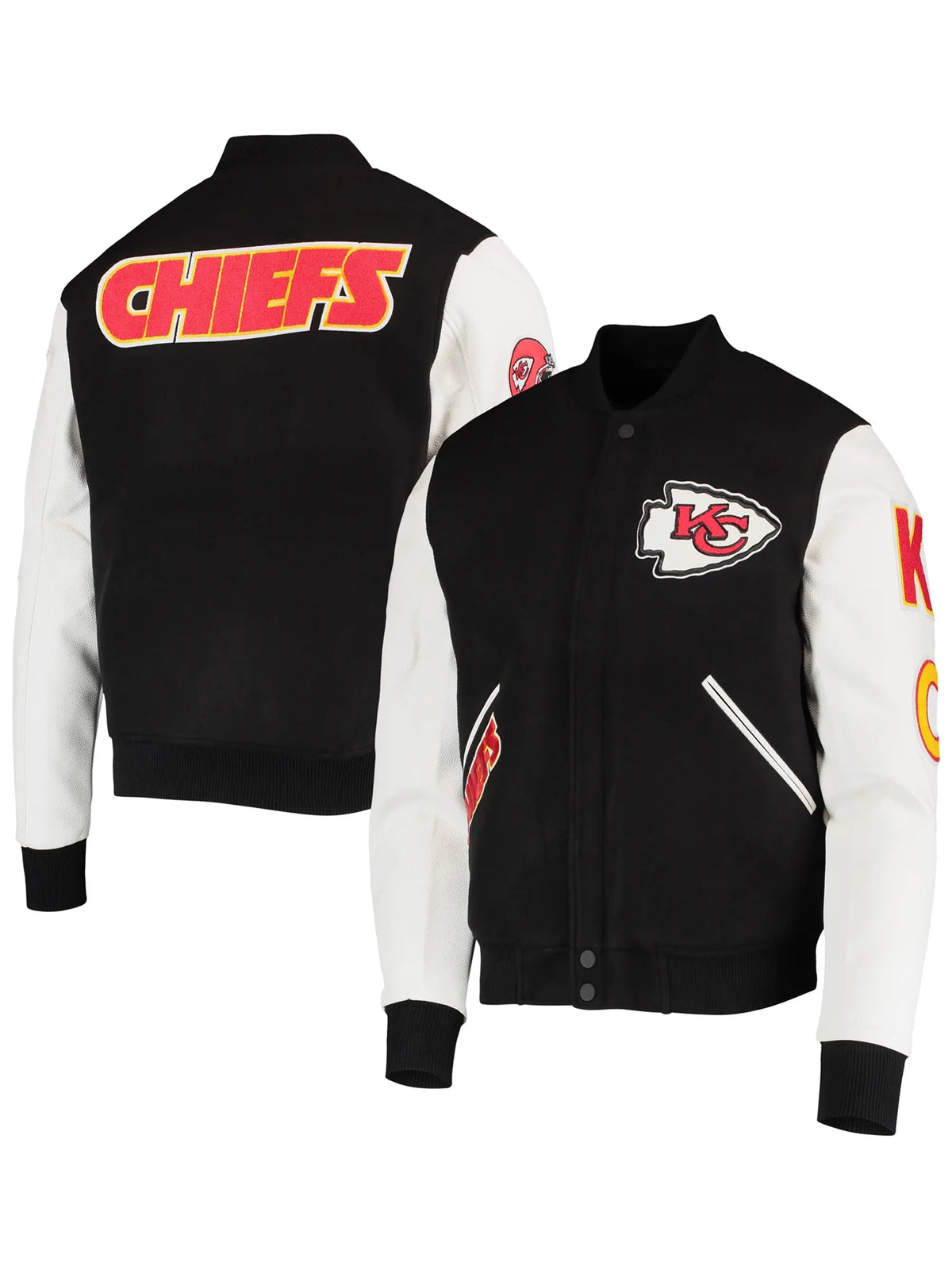 Kansas City Chiefs Front Button Black & White Varsity Jacket