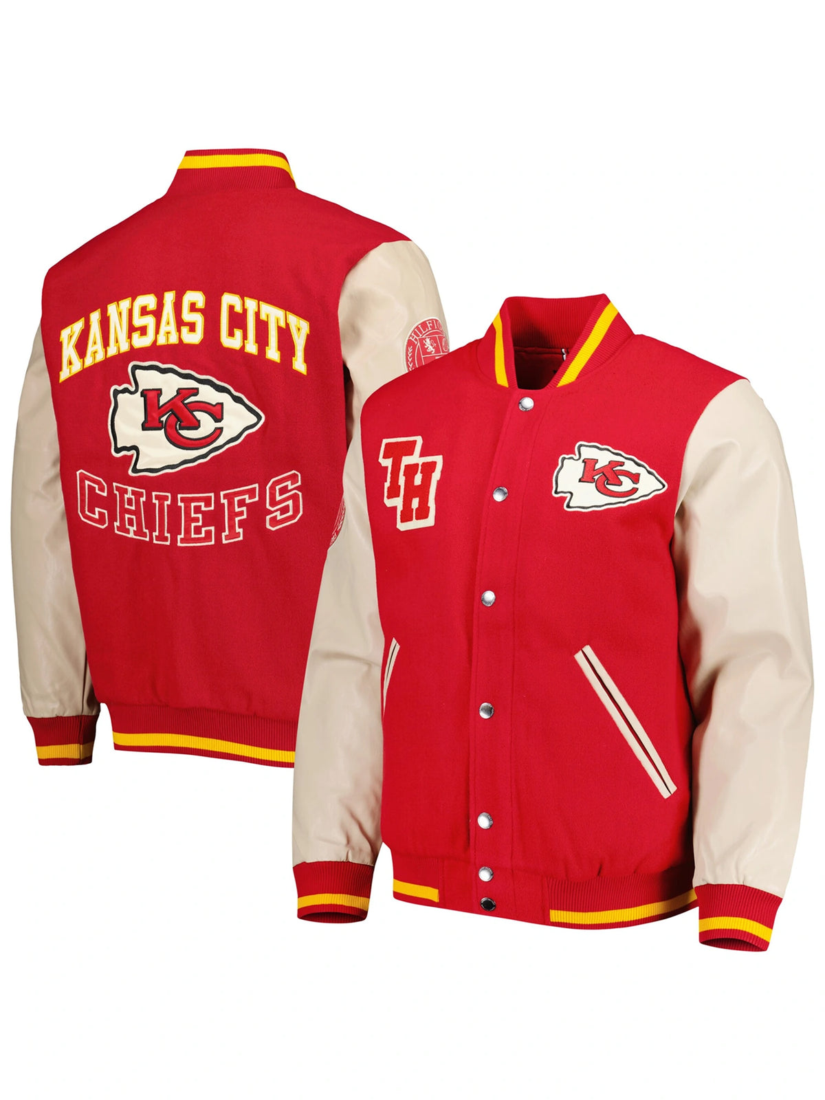 Kansas City Chiefs Front Full-Button Red wool & Leather Varsity Jacket