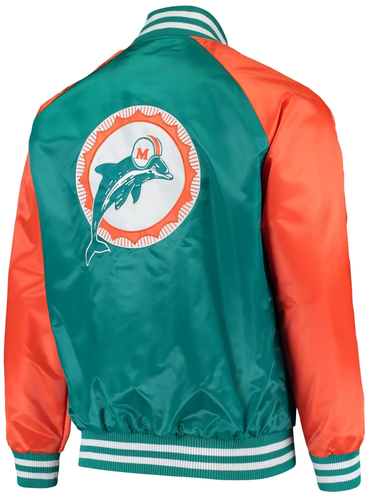 Miami Dolphins Classic Rib Satin Varsity Jacket Aqua & Orange