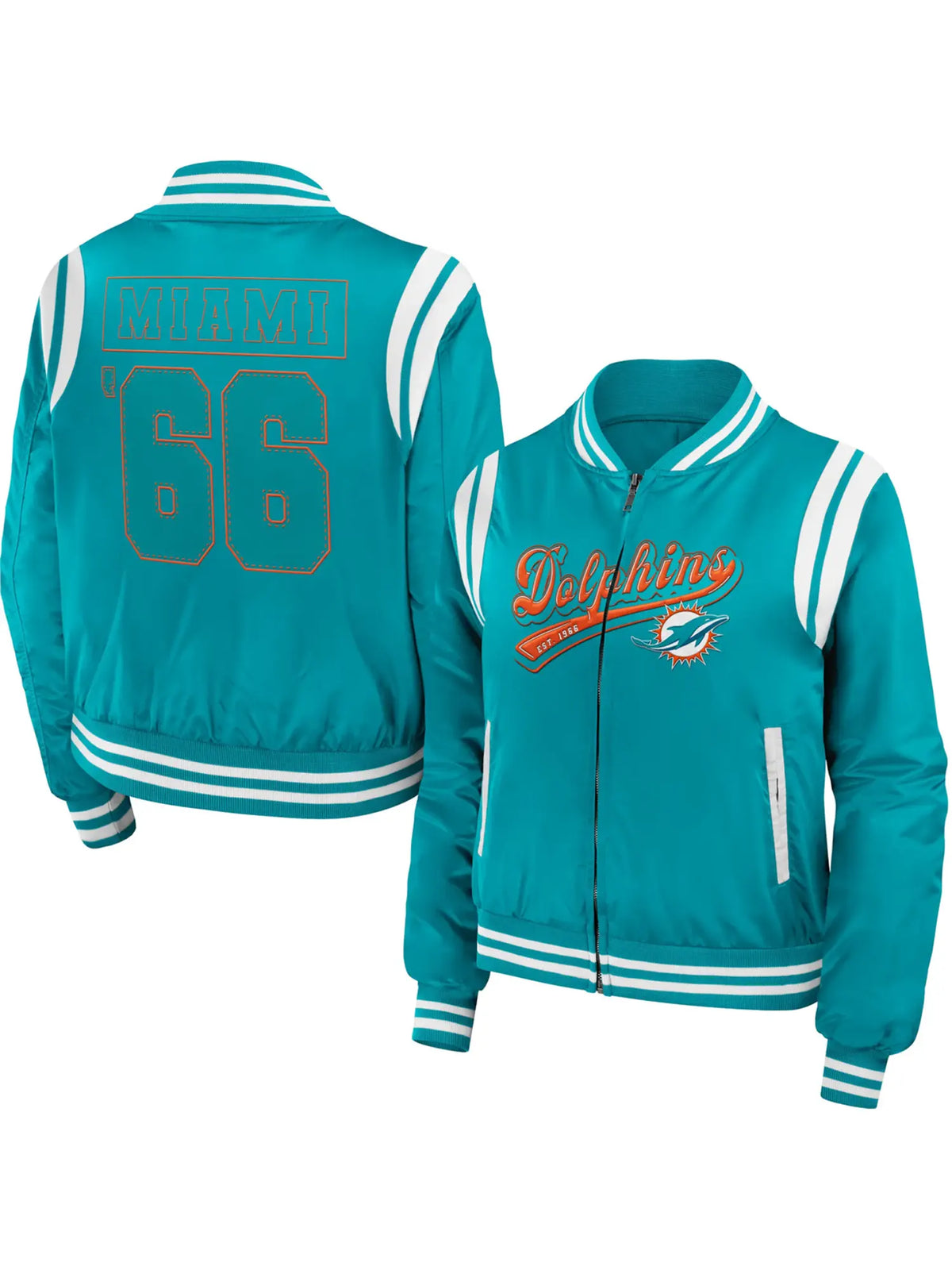 Miami Dolphins Classic Rib Satin Varsity Zipper Jacket