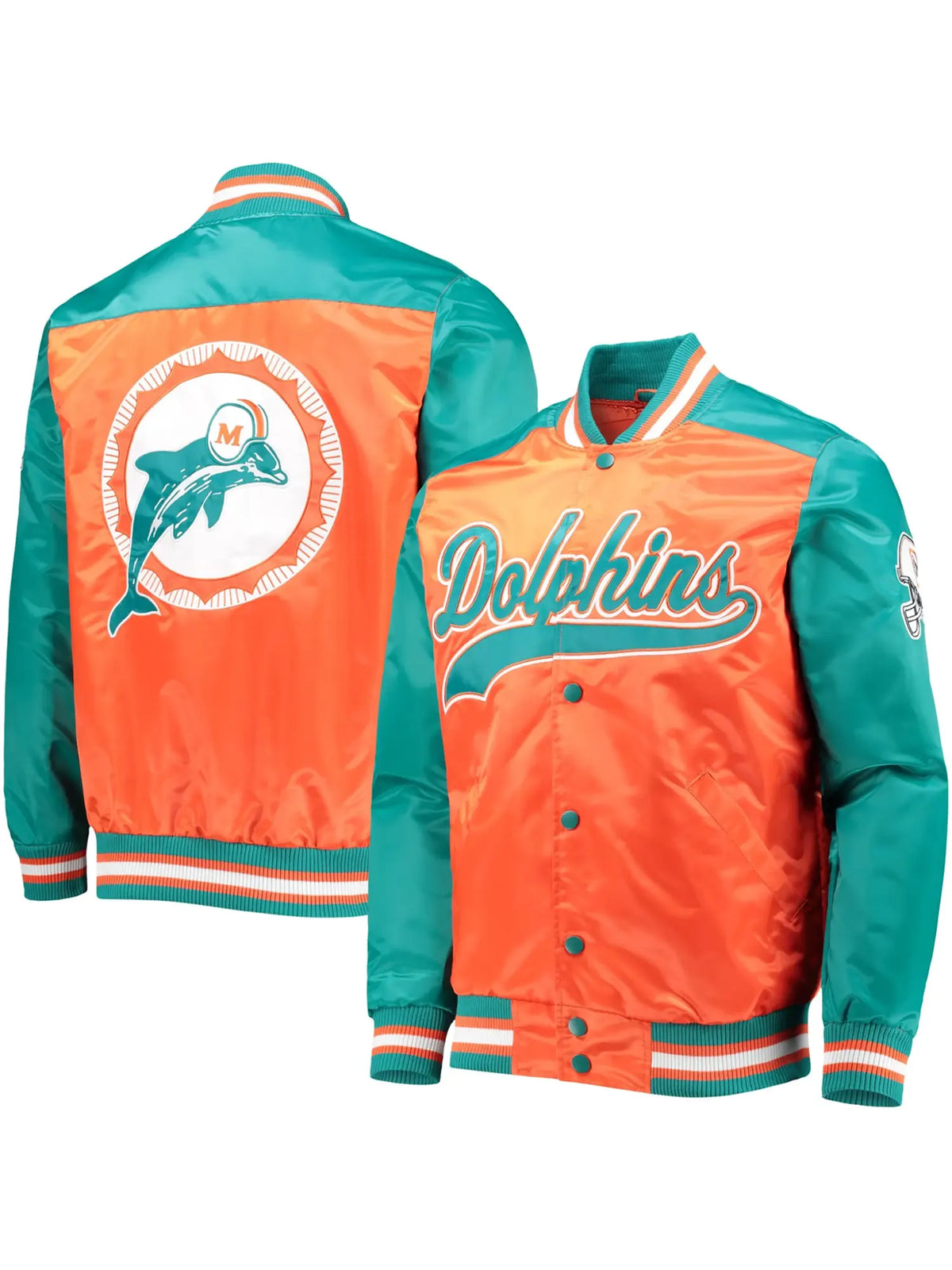 Miami Dolphins Classic Tradition II Satin Varsity Jacket