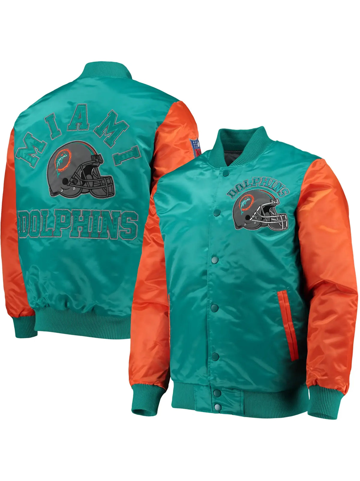 Miami Dolphins Classic Vintage Satin Varsity Jacket With Logo