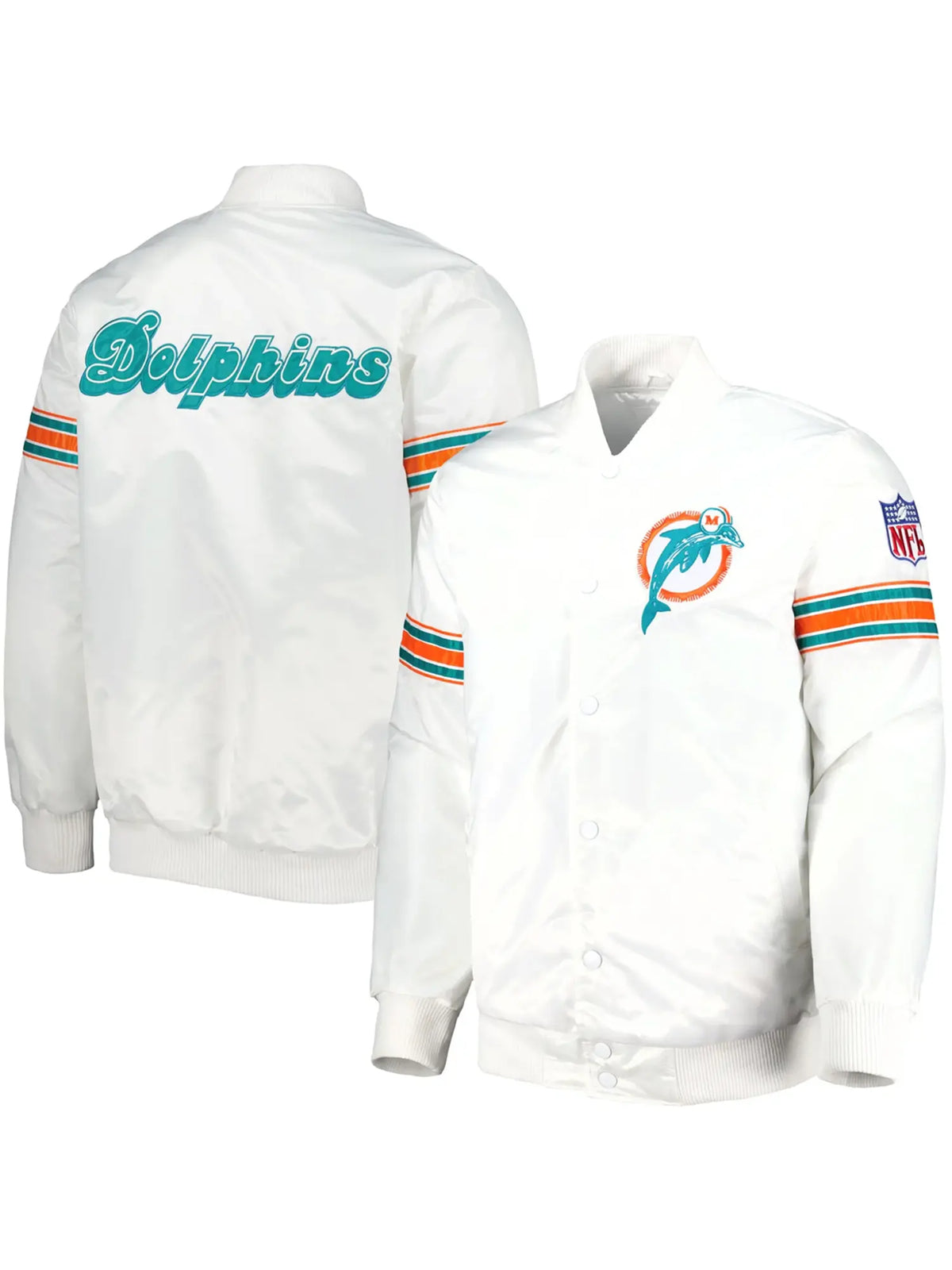 Miami Dolphins Classic Vintage Satin Varsity White Jacket