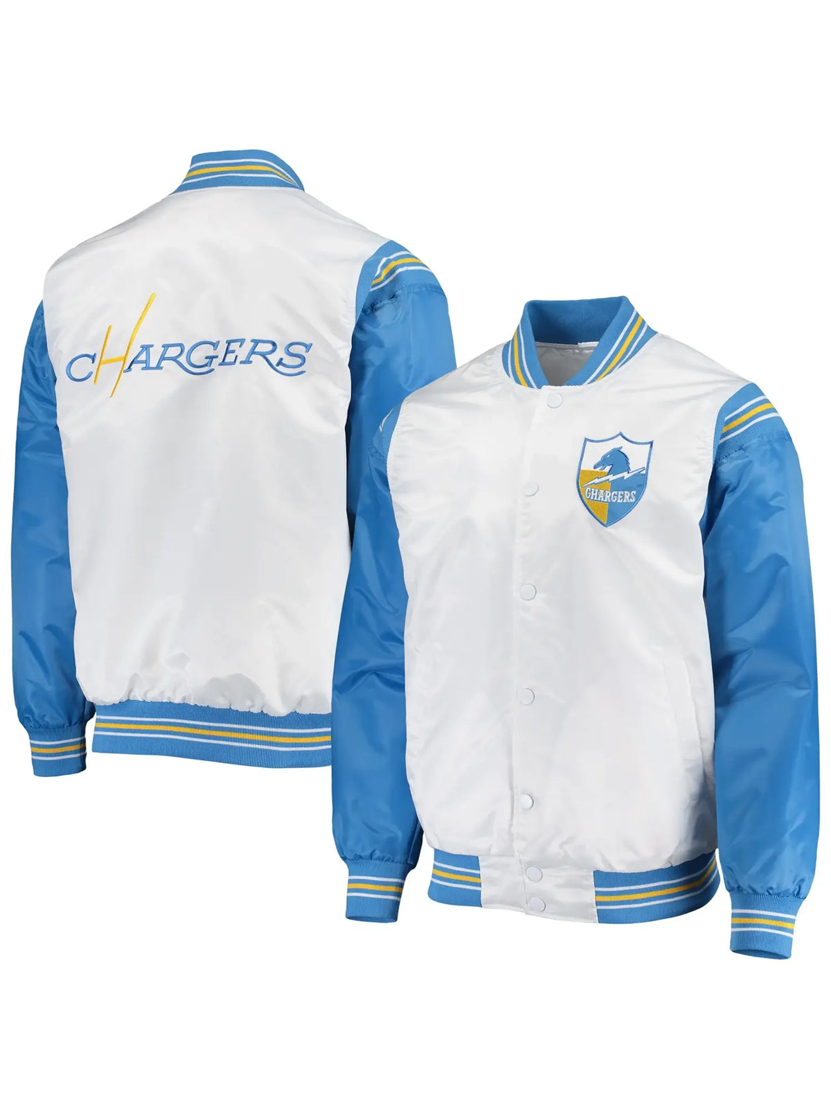 NFL Los Angeles Chargers Renegade Throwback Satin White and Powder Blue Varsity Jacket