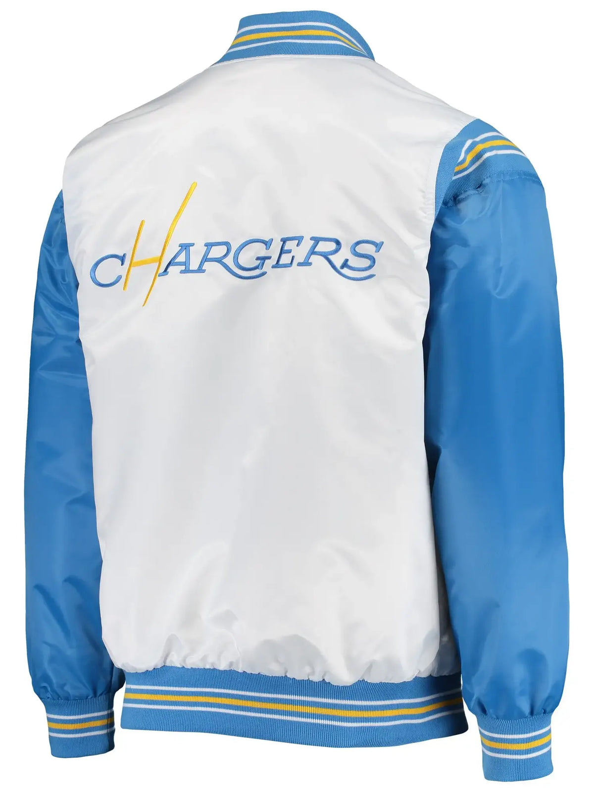 NFL Los Angeles Chargers Renegade Throwback Satin White and Powder Blue Varsity Jacket