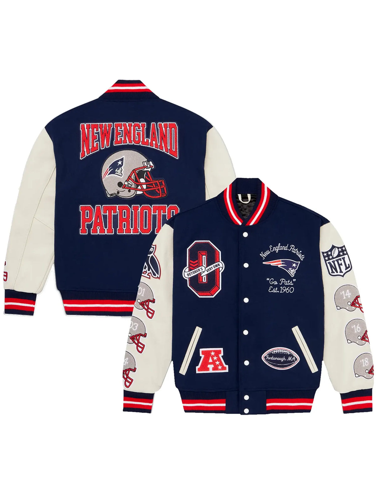 New England Patriots NFL x OVO Wool & Leather Varsity Jacket