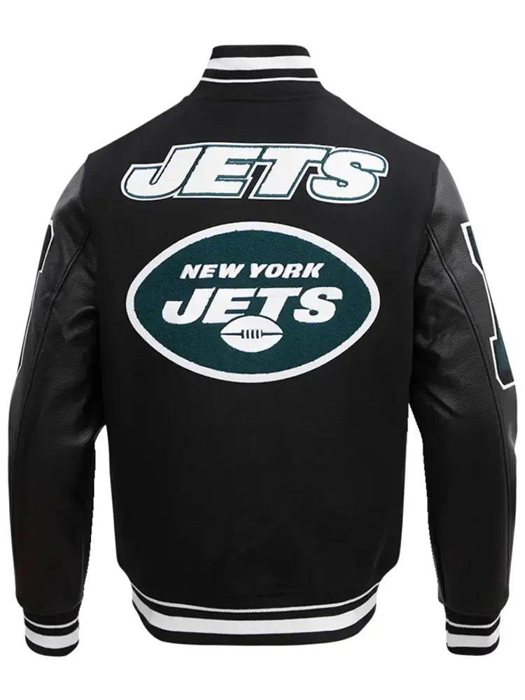 New York Jets Classic Rib Black Wool & Leather Varsity Jacket