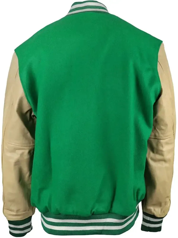 New York Jets Classic Rib Wool & Leather Varsity Jacket Green & Beige