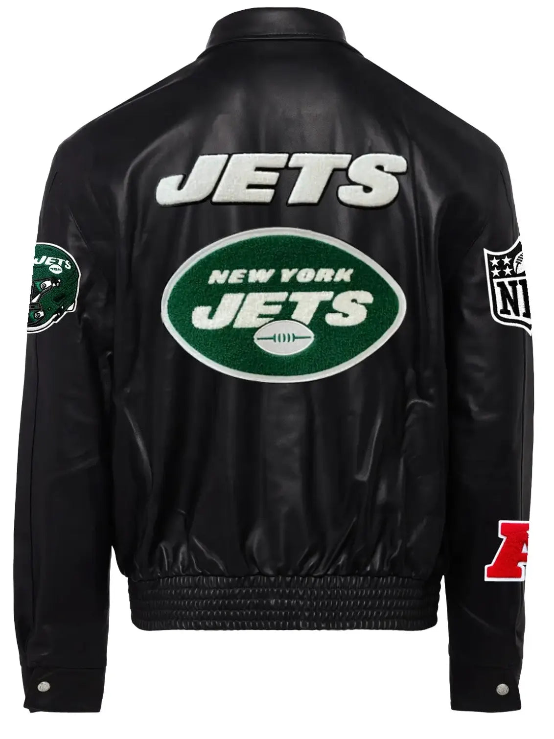 Jeff Hamilton New York Jets Patches Full Leather Black Jacket