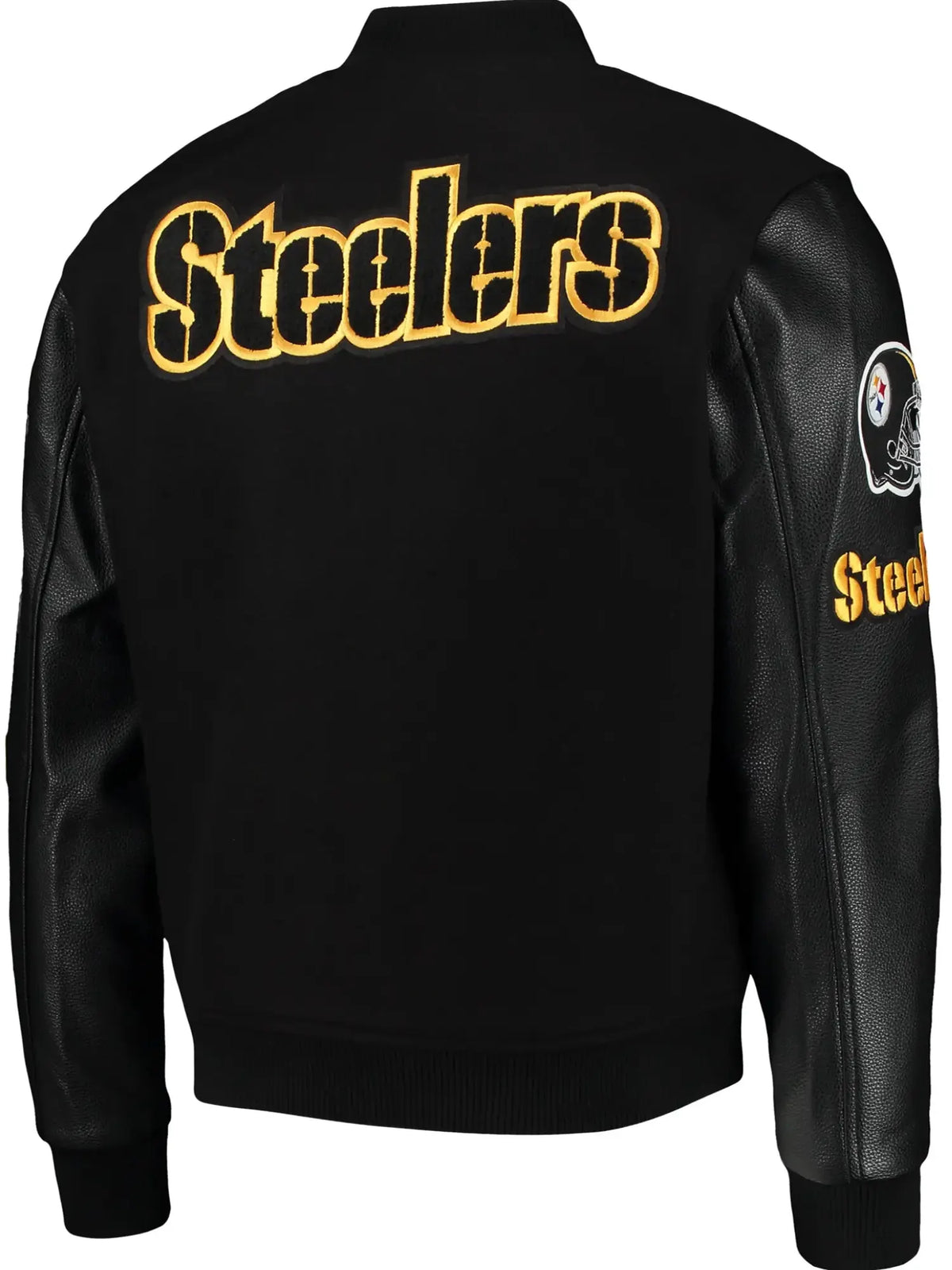 Pittsburgh Steelers Logo Black Wool & leather Varsity Jacket