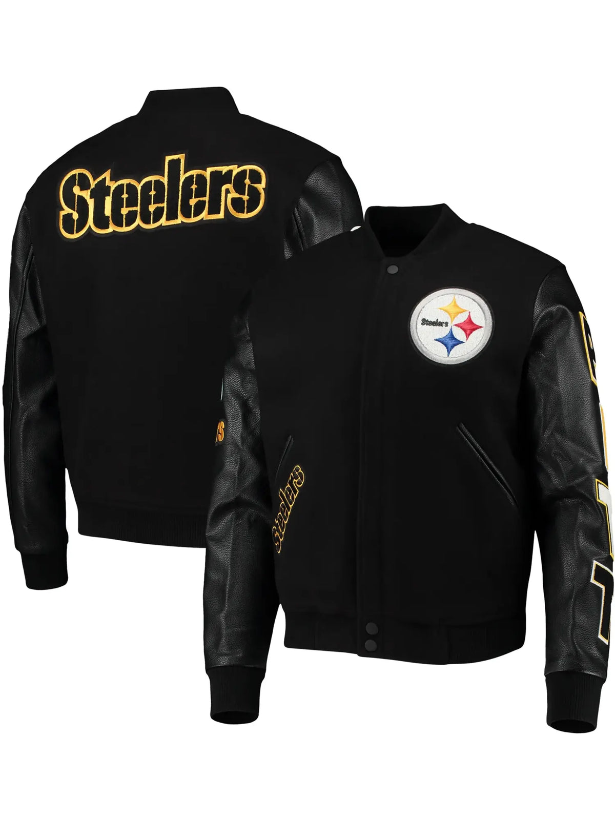 Pittsburgh Steelers Logo Black Wool & leather Varsity Jacket