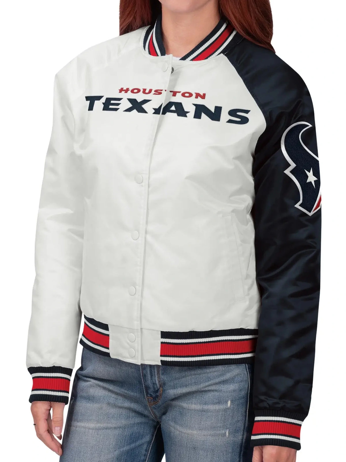 Houston Texans Starter Hometown Satin Varsity Jacket White & Navy