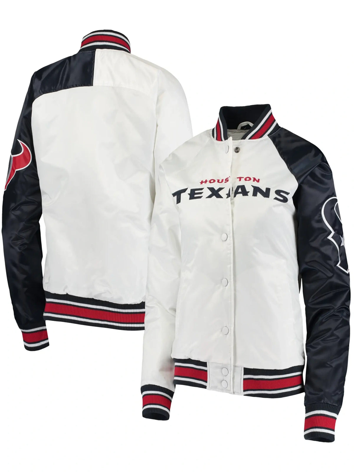 Houston Texans Starter Hometown Satin Varsity Jacket White & Navy