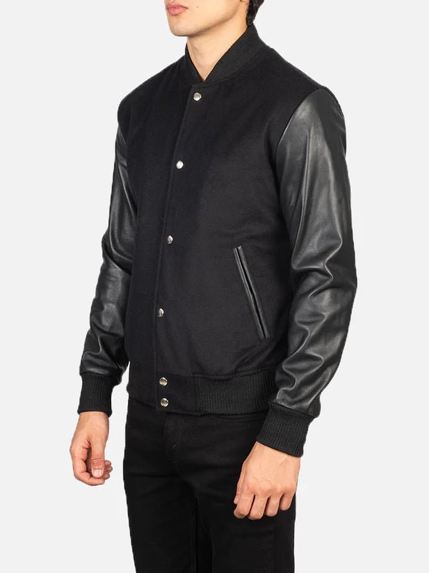 Black Hybrid Varsity Jacket - Customizer King