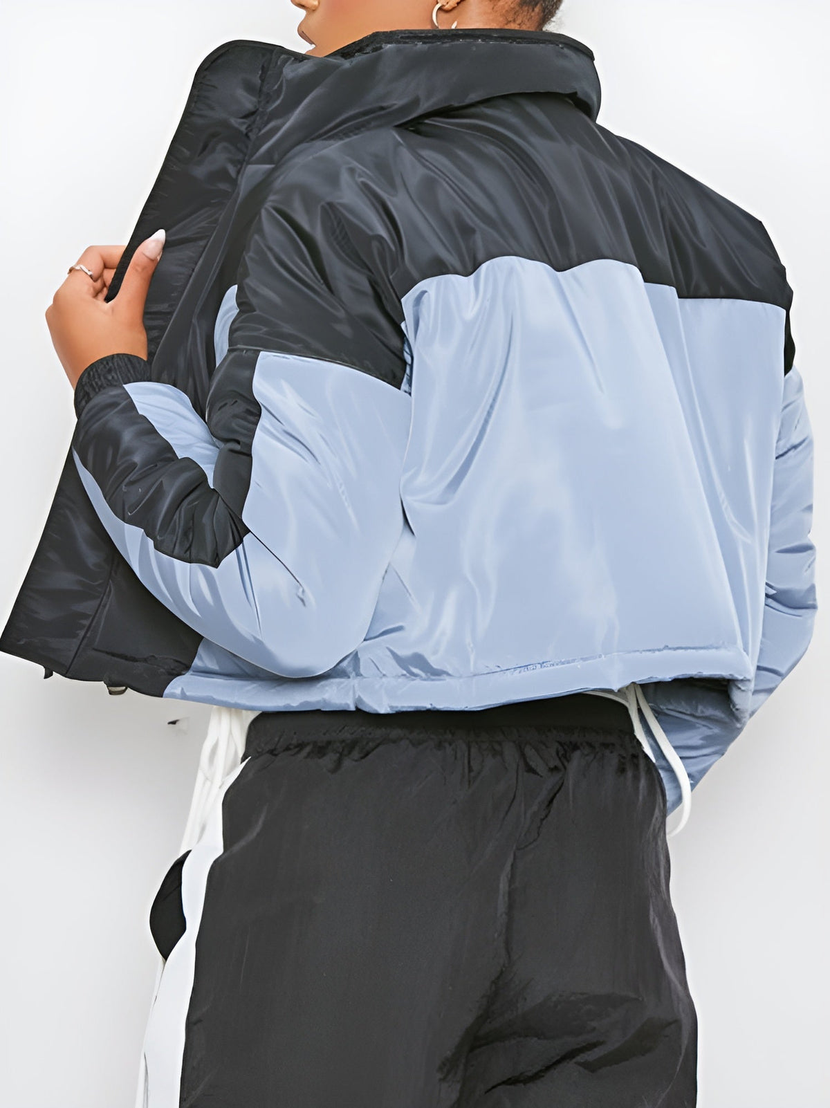 Blue & Black Cropped Puffer Jacket - Customizer King