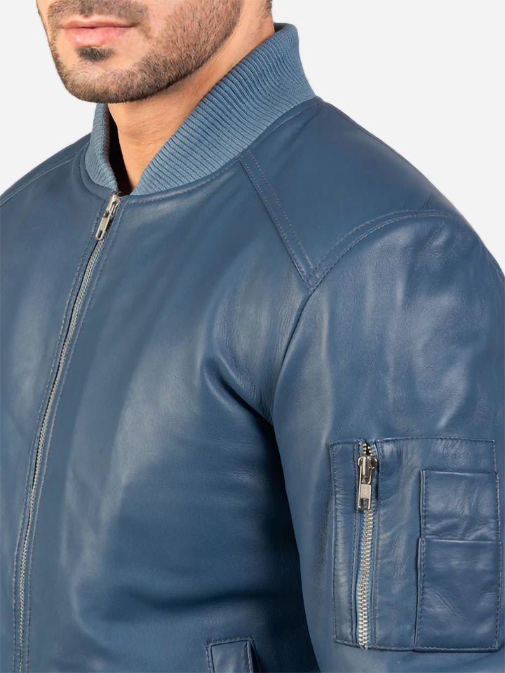 Blue Leather Bomber Jacket Bomia Ma - 1 - Customizer King