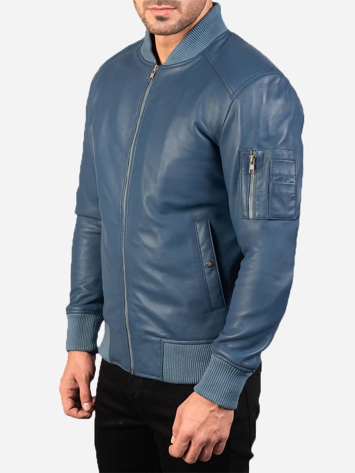 Blue Leather Bomber Jacket Bomia Ma - 1 - Customizer King