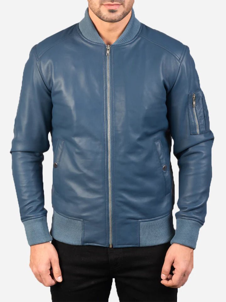 Blue Leather Bomber Jacket Bomia Ma - 1 - Customizer King