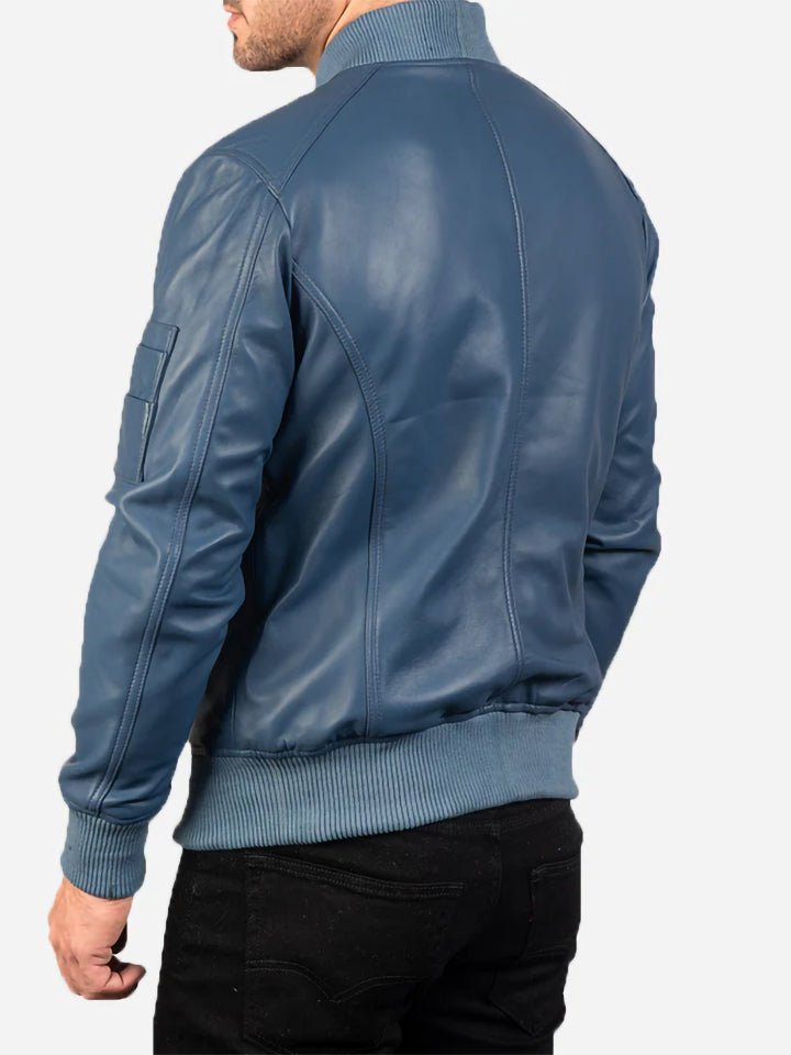 Blue Leather Bomber Jacket Bomia Ma - 1 - Customizer King