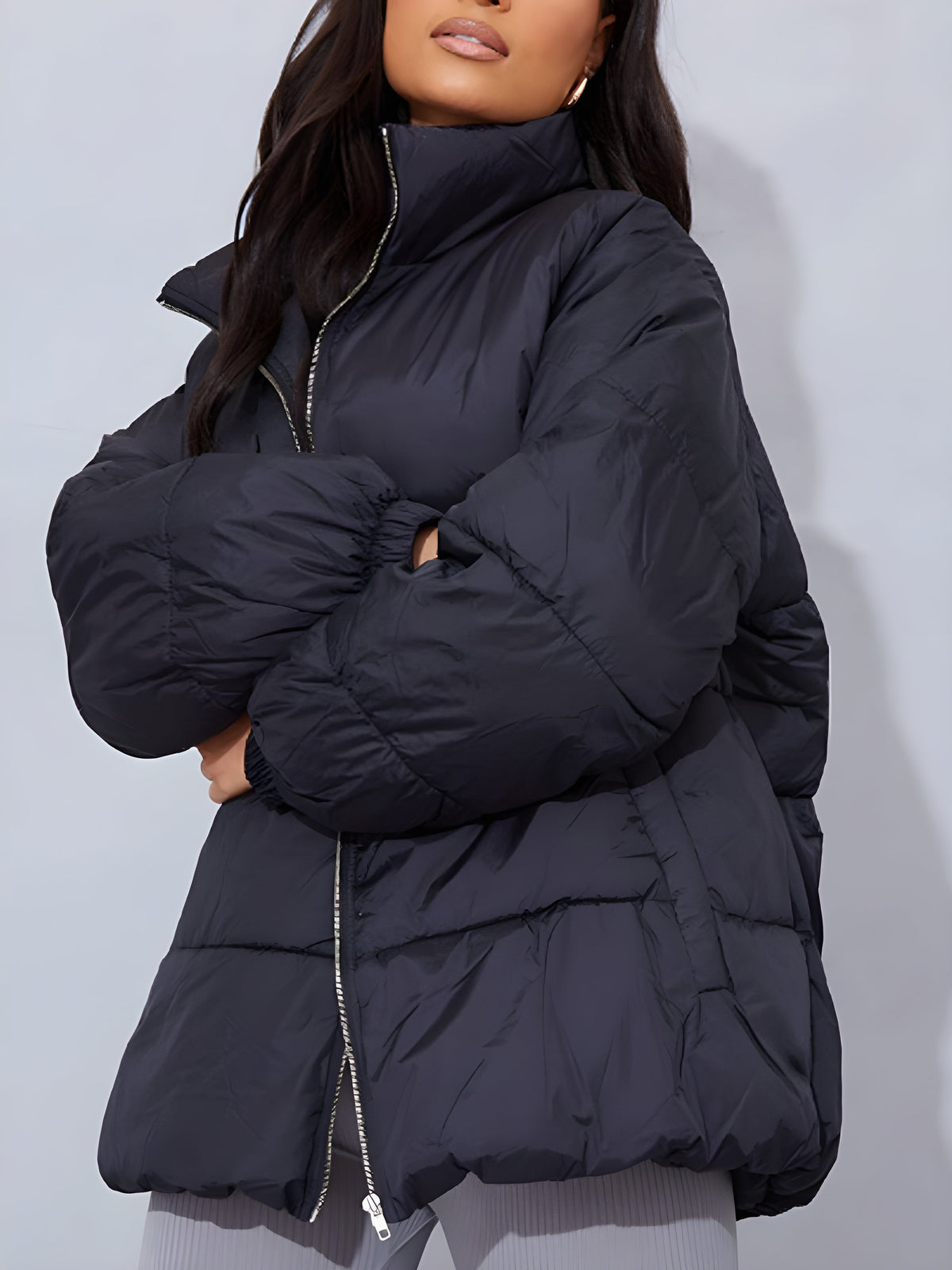 Soft Touch Nylon Padded Panel Longline Puffer