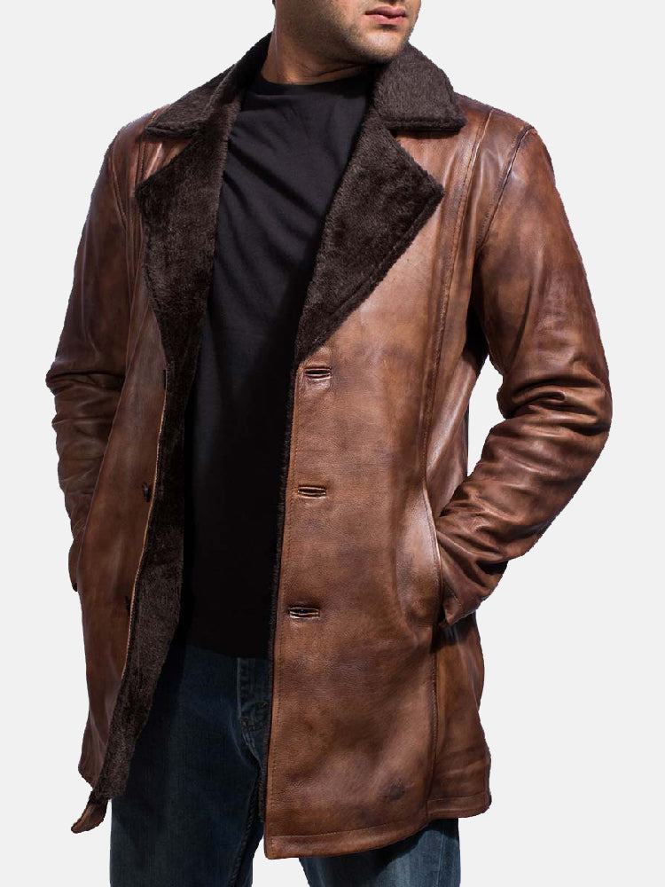 Cinnamon Distressed Leather Fur Coat