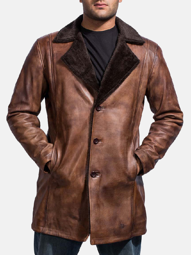 Cinnamon Distressed Leather Fur Coat