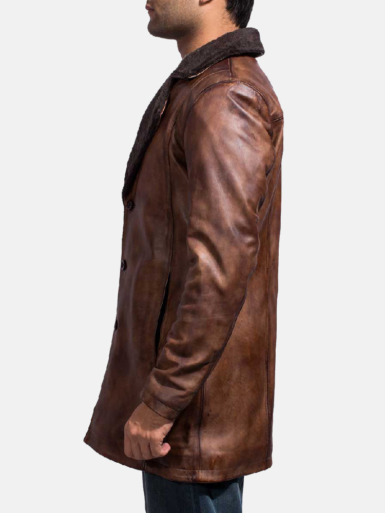 Cinnamon Distressed Leather Fur Coat