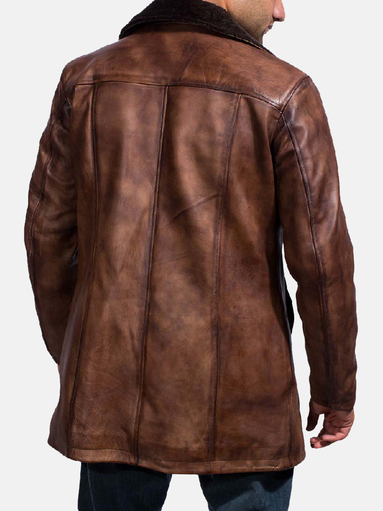 Cinnamon Distressed Leather Fur Coat