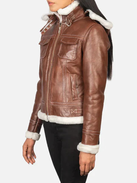 Fiona Hooded Shearling Leather Jacket