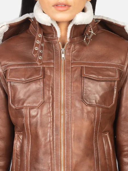 Fiona Hooded Shearling Leather Jacket