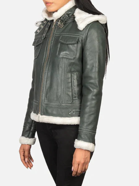 Fiona Hooded Shearling Leather Jacket