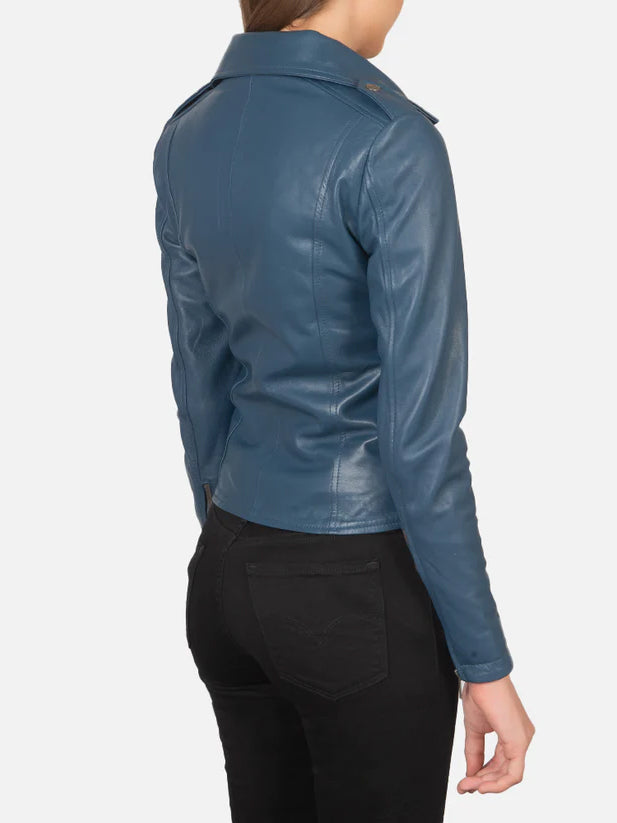 Flashback Blue Leather Biker Jacket