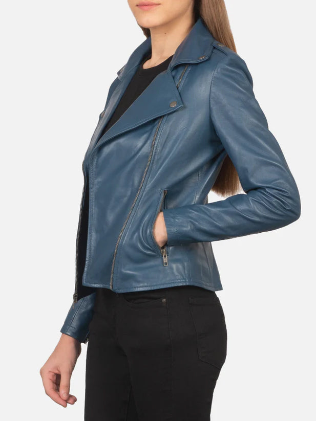 Flashback Blue Leather Biker Jacket