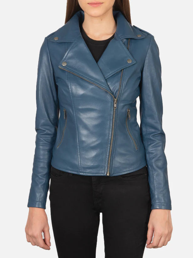 Flashback Blue Leather Biker Jacket