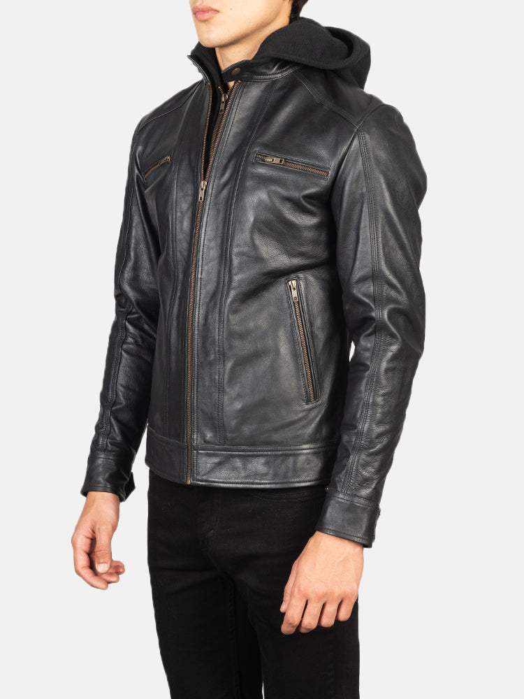 Hector Hooded Leather Biker Jacket