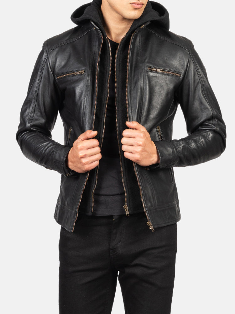 Hector Hooded Leather Biker Jacket