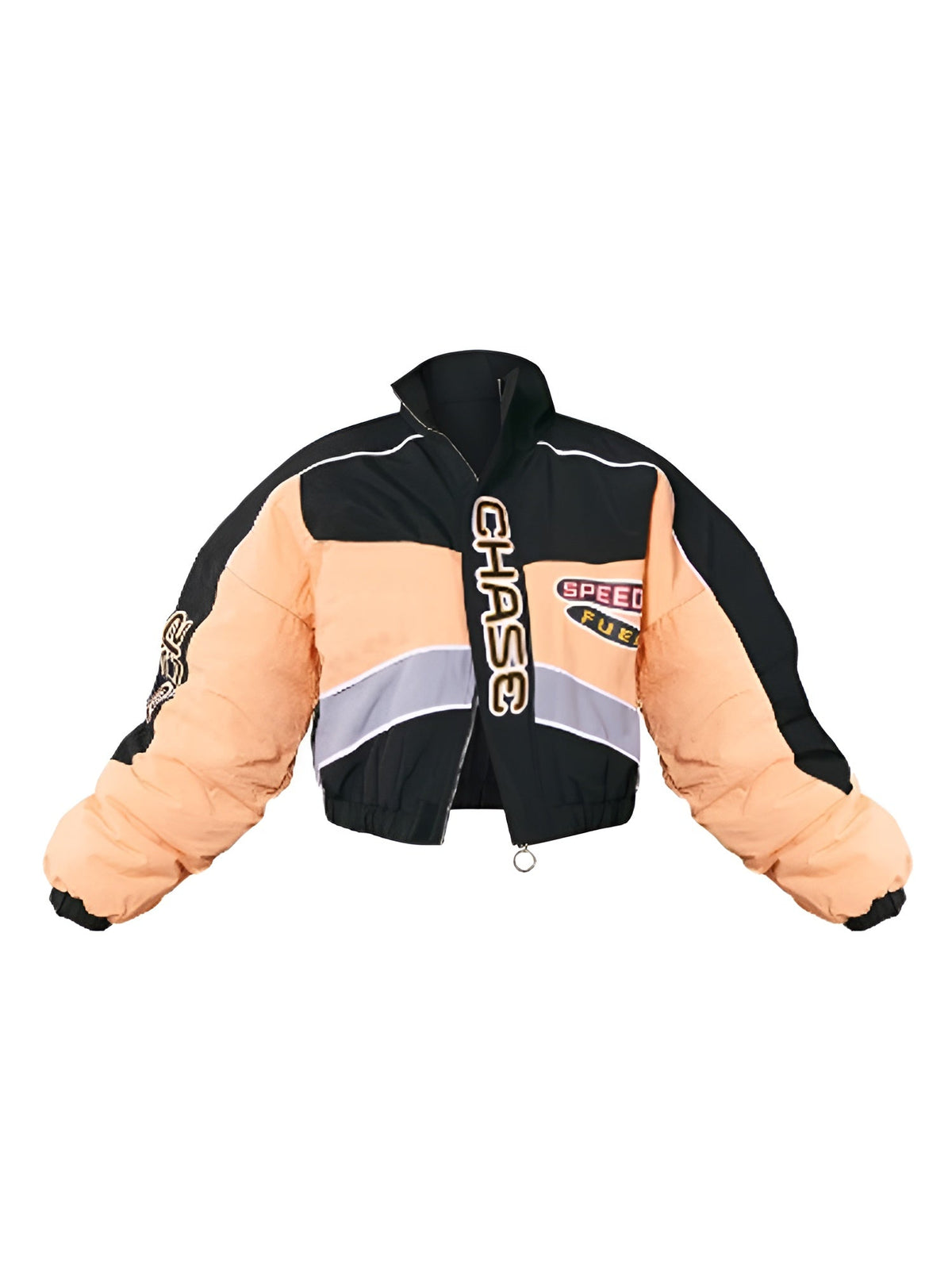 Racer Graphic Embroidered Cropped Bomber Jacket