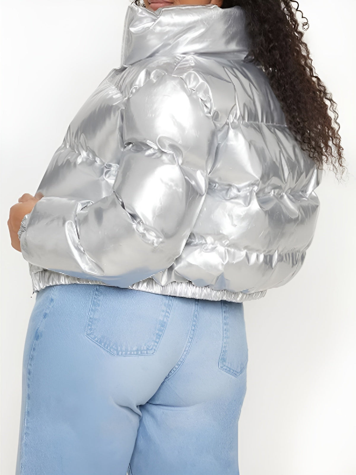 Plus Silver Cropped Puffer Jacket